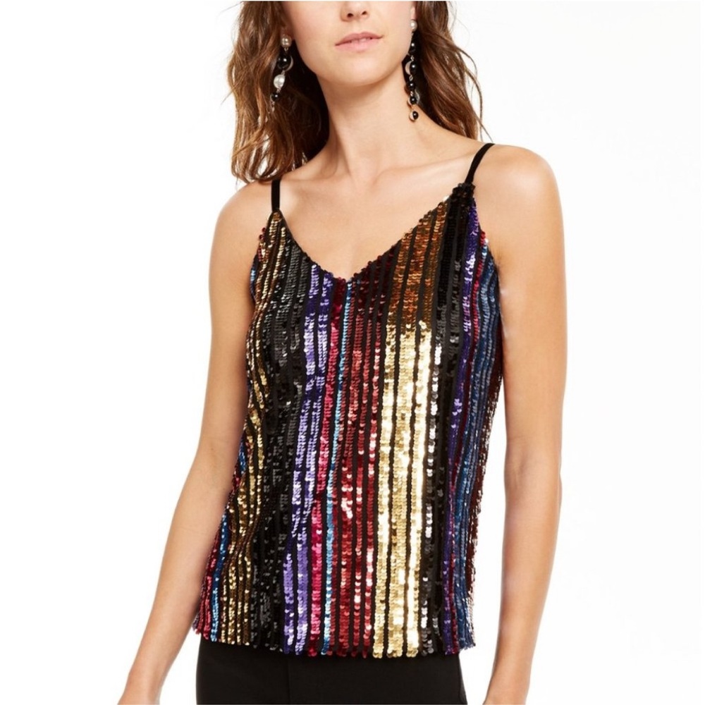 🌈 INC Rainbow Sequin Cami Blouse Tank Women Size Medium 🌈